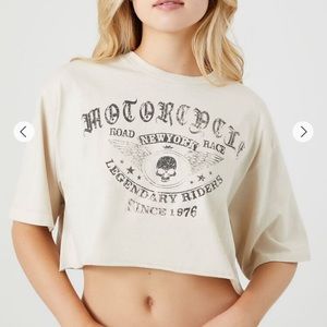 forever 21 motorcycle graphic cropped tee